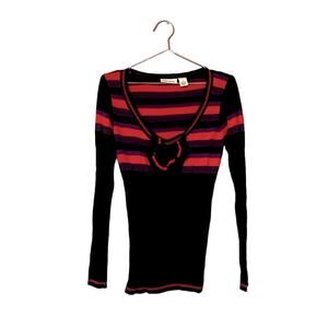 DKNY Striped Knit Scoop Neck Sweater - Size Medium
